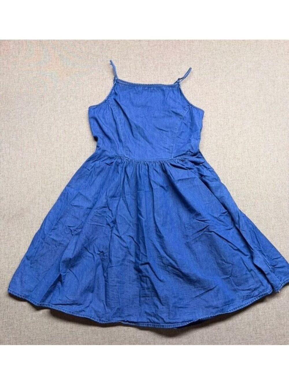 Old Navy Denim Chambray Cami Sundress Smocked Back Side Zip Medium Wash Small